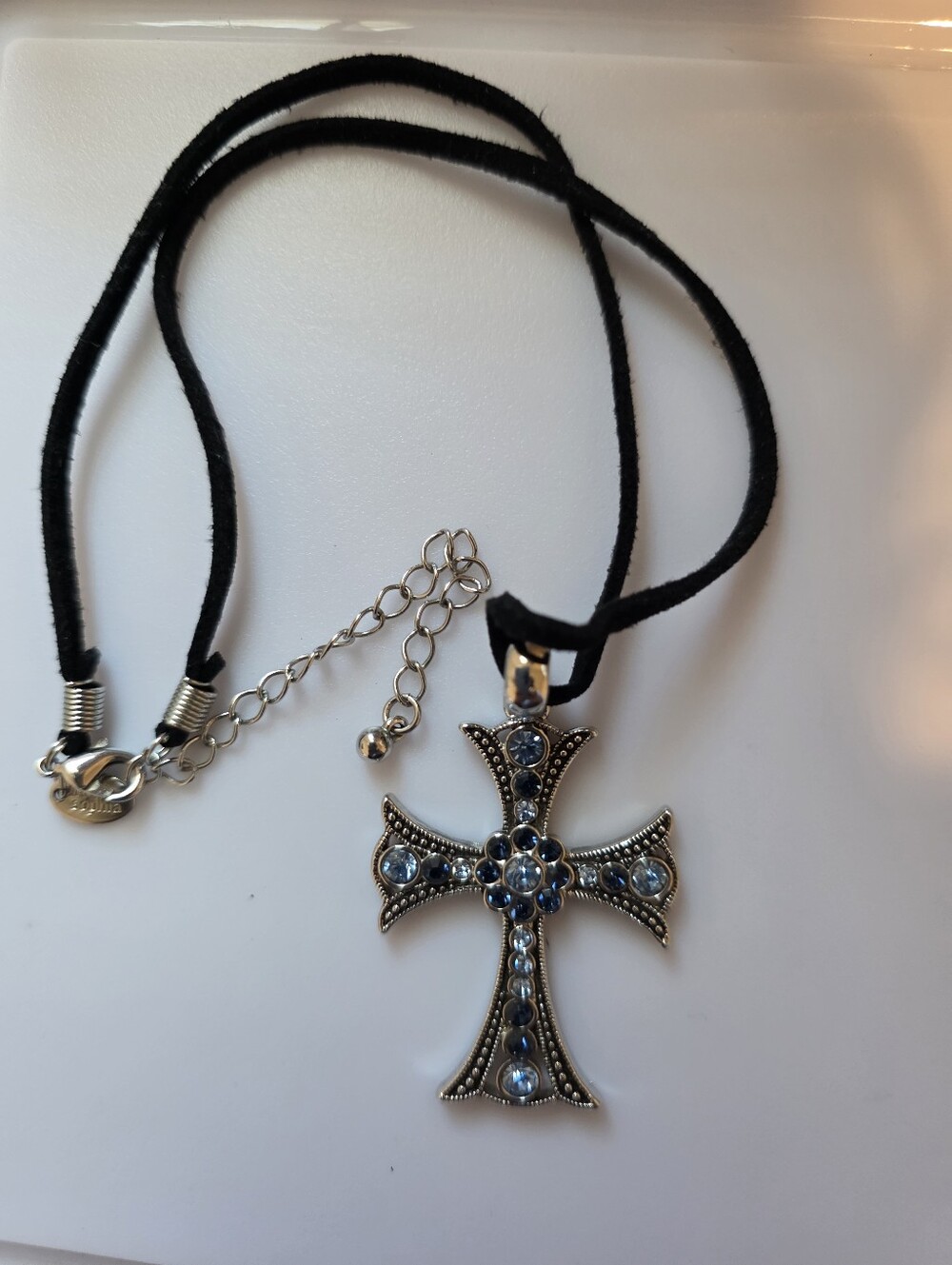 Lia Sophia Blue Cross Rhinestone Necklace